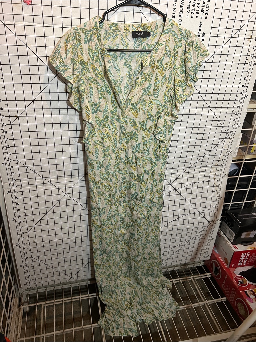 Yest Green Leaf Print Ruffle Maxi Dress